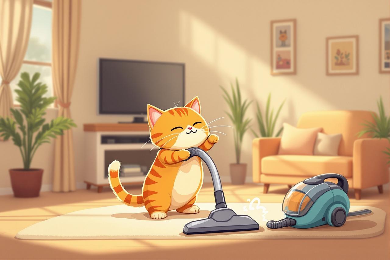 ai短剧制作软件 - 《喵星人入侵》第38集：猫咪大战吸尘器